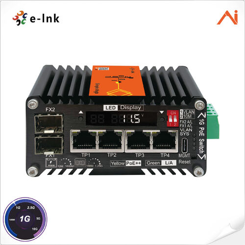 Latest company news about E-link ra mắt LNK-AIMC204G Mini Industrial AI Smart Managed PoE++ Switches với Bộ tăng điện áp