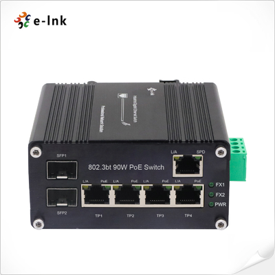 Industrial Unmanaged 4 Port 802.3bt 90W PoE Switch với 1-Port RJ45 & 2-Port SFP Fiber