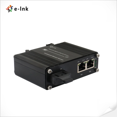 Mini Industrial 1-Port 100Base-FX đến 2-Port 10/100Base-T 90W PoE++ Media Converter