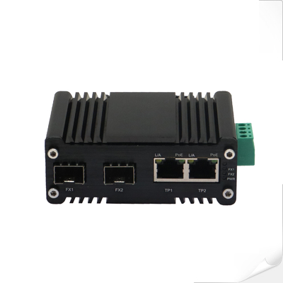Bộ chuyển mạch Ethernet Mini Industrial 2 cổng 10/100/1000T 802.3at PoE + 2 cổng 100/1000Base-X SFP với chức năng tăng cường nguồn 12~48VDC
