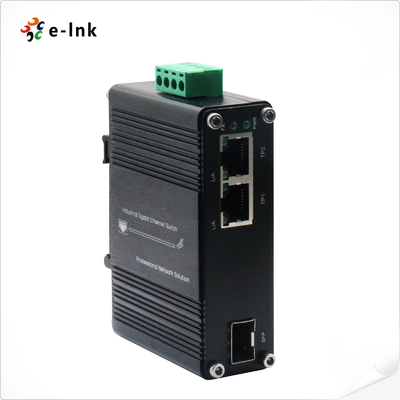 Mini Industrial 1-Port 100/1000X SFP đến 2-Port 10/100/1000T Ethernet Media Converter hỗ trợ Full/Half-duplex, tự động đàm phán