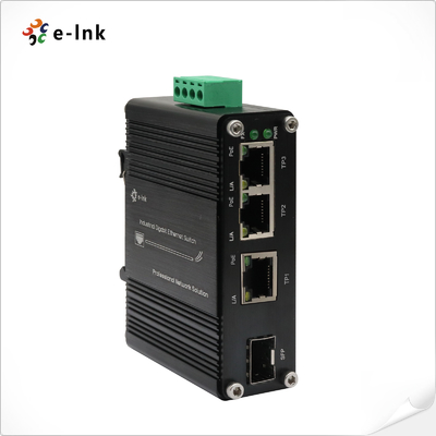 Bộ chuyển mạch Ethernet Mini công nghiệp 3 cổng 10/100/1000T 802.3at PoE + 1 cổng 100/1000X SFP, với đầu vào 12~48VDC và bộ tăng áp