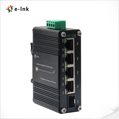 Mini Industrial 4-Port 10/100/1000T 802.3at PoE + 1-Port 100/1000X SFP Ethernet Switch với đầu vào 12 ~ 48VDC và tăng cường điện áp